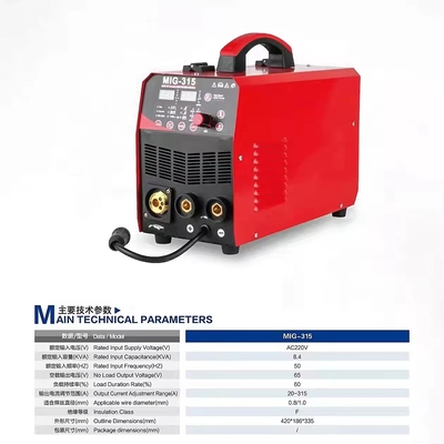 Facile à utiliser MIG315 Inverseur de soudage IGBT portable Voltage de sortie nominal MIG 65 V